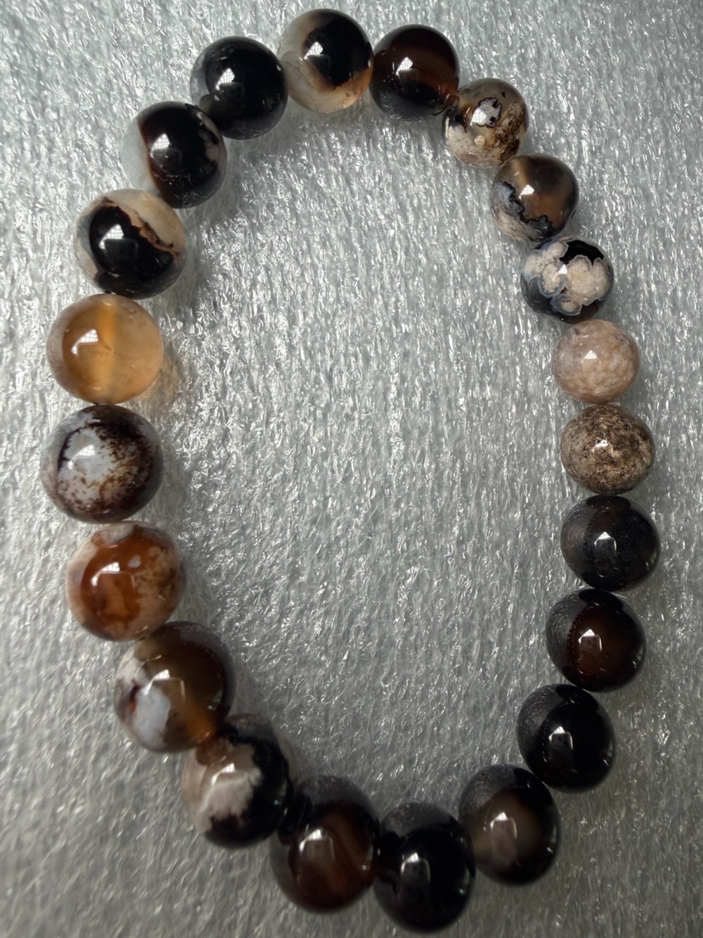 Gorgeous 9MM Sakura Black Flower Agate Natural Crystal Bracelet